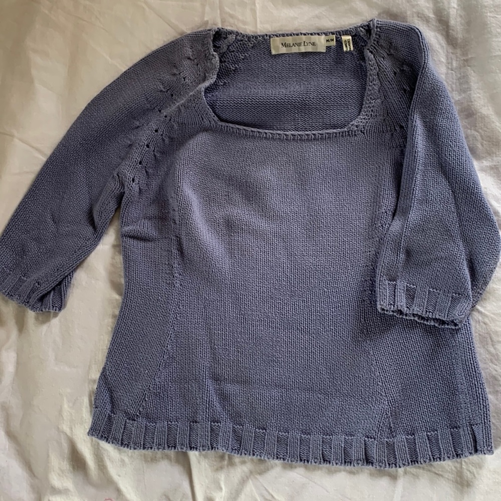 MELANIE LYNE | M | LILAC 100% cotton scoop line sweater feminine summer light